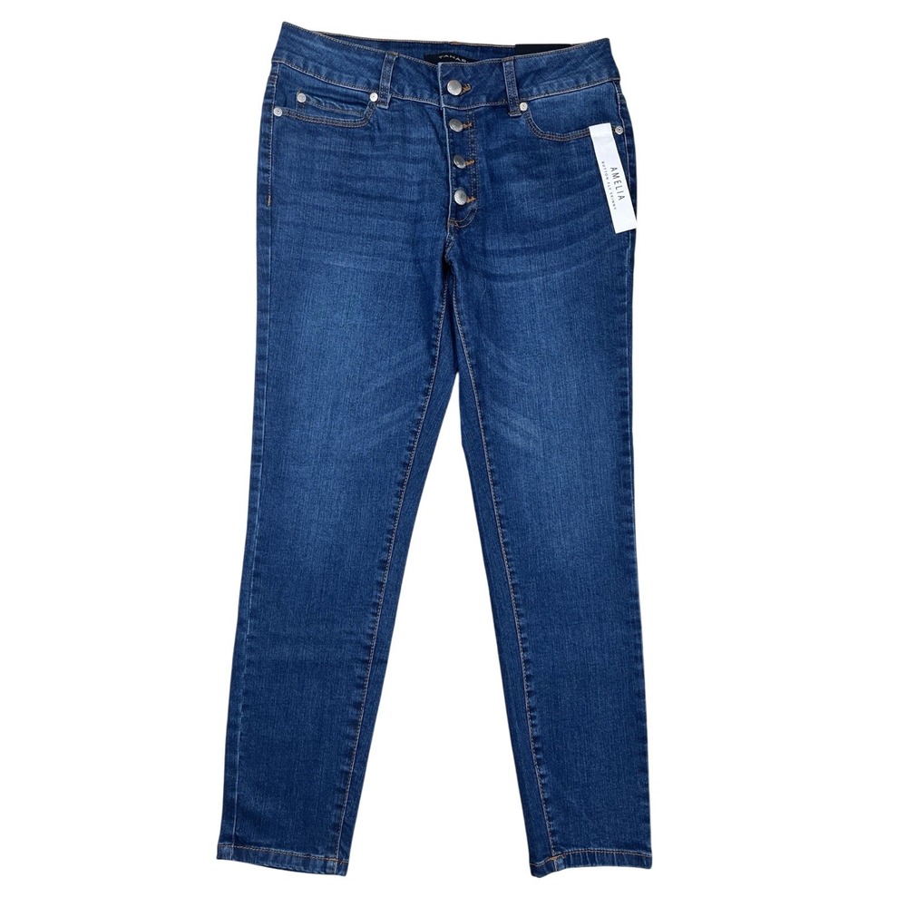New Tahari Women's Rayon Denim Amelia Button Fly Skinny Blue Jeans Sz 8/29‎ NWT